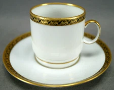Hutschenreuther Black Scrollwork & Gold Demitasse Cup & Saucer Circa 1948-1970