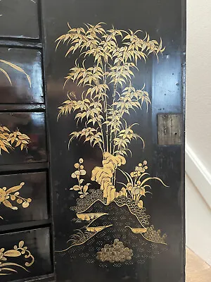 Buy 19th Century Antique Hand Painted Chinese Lacquer Table Jewelry Cabinet
