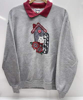 Vintage Cat Kitty Cats Sweater Womens Large Bird Watcher Cottagecore Grandmacore