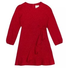 Rare Editions Big Girls Red Glitter Knit Ruffle Faux Wrap Dress Size 8