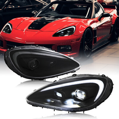 Pair LED Headlight For 2005-2013 Chevrolet Corvette C6 Head Front Light Assembly