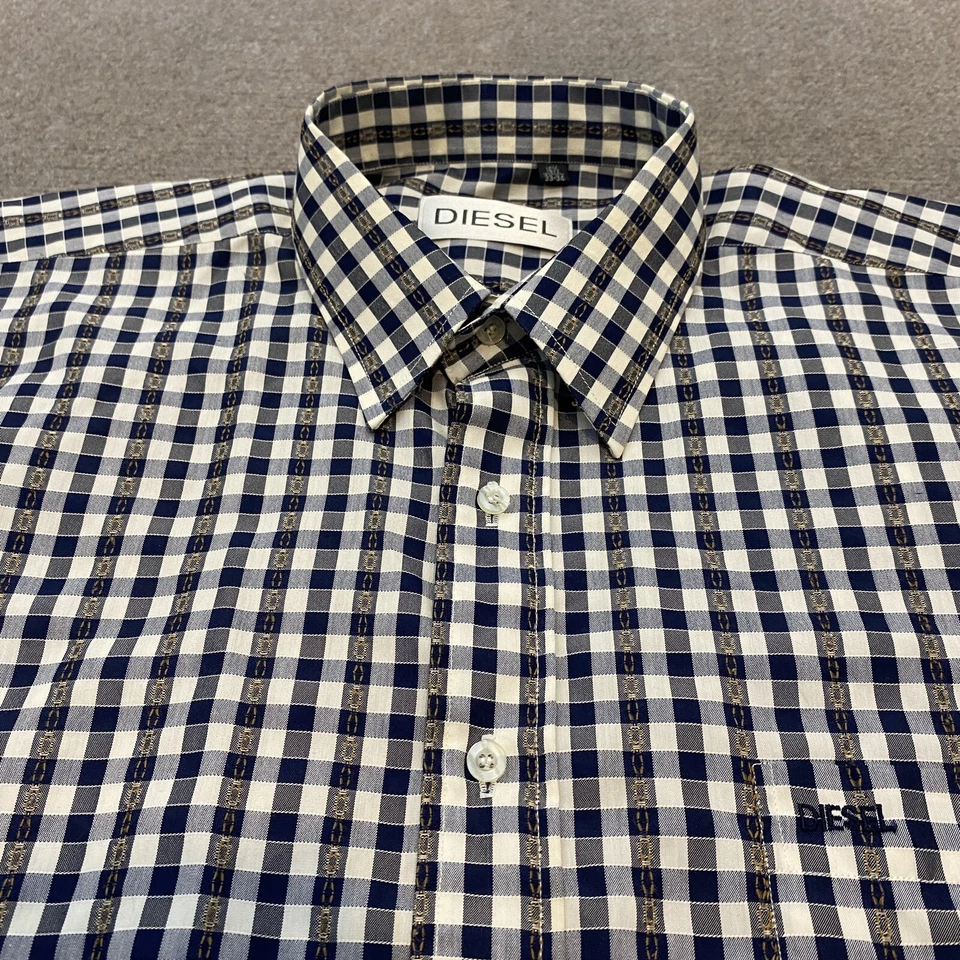 Camisa Diesel Para Hombre Grande 16.5 33-34 Tejida A Cuadros Manga Larga Texturizada Foto 2 de 4