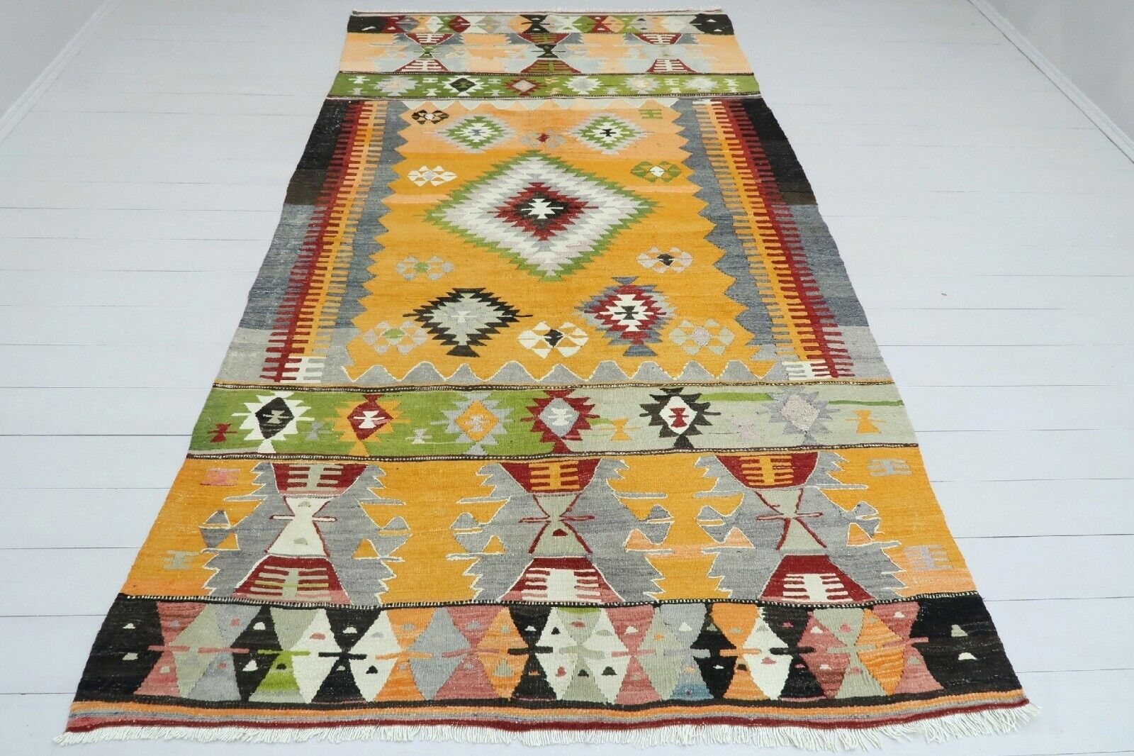 Antique Anatolia Kilim Yellow Colored Rug Wool Rugs 59,8"x109,4" Area Rug Carpet