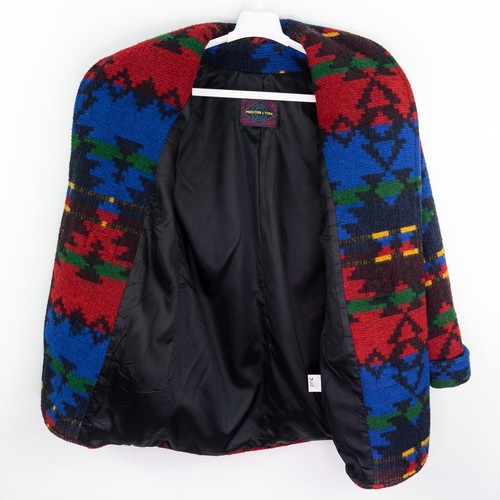 Vintage Aztec Navajo Coat Wool Blanket Jacket 80s Southwestern Made in USA Small - Picture 4 of 7