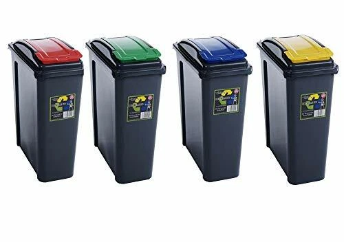 [Set of 2] 25L Plastic Recycle Bin Waste Dustbin Home Kitchen Feed Storage - UK