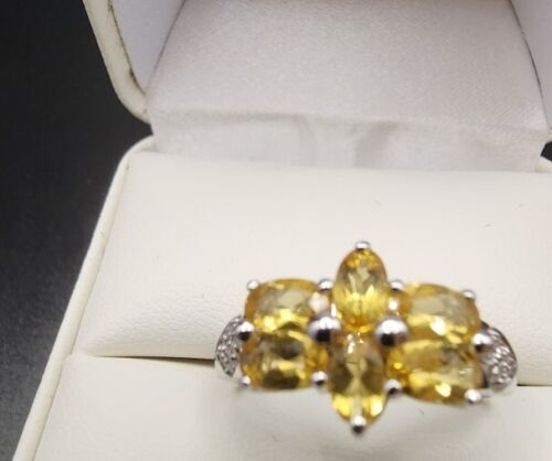 Vintage 14kt White Gold Yellow Stone &Diamond Accent Ring - Picture 2 of 6