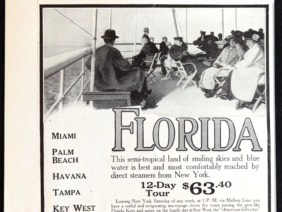 Anuncio impreso antiguo original de publicidad de Florida de Clyde-Mallory Lines 1916 Foto 2 de 2
