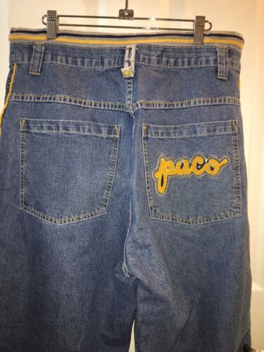 Vintage PACO Jeans Wide Baggy Side Stripe Roll Cuff Mens 34 Waist x31 Inseam - Afbeelding 1 van 8