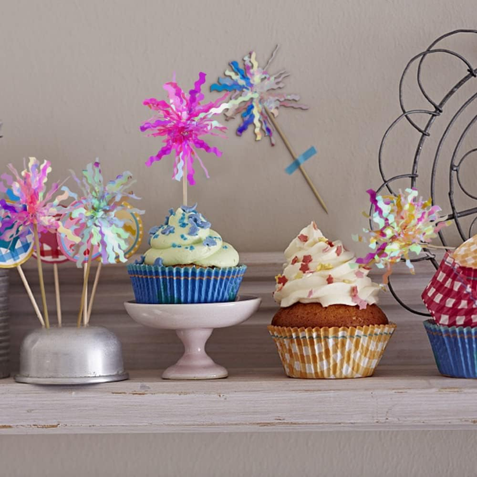 10 Pcs Happy Birthday Cake Toppers Foil Firework Cupcake Toppers