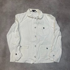 Chaps Denim Jacket Womens Jean Biker Trucker Coat, White, Xl