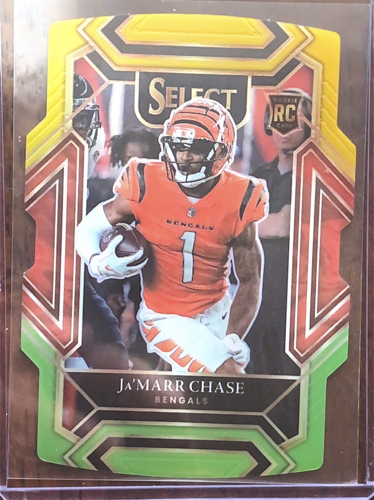 2021 Select Ja'Marr Chase Club Level Green & Yellow Die-Cut Prizm Rookie RC #247