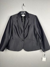 Calvin Klein Blazer Women s 16W Black Jacket Long Sleeve Diamond Pattern 3673