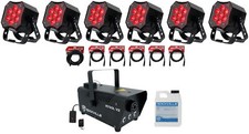  6 American DJ MOD STQ Compact DMX Par Wash Lights w/Remote Hazer Fogger Cables