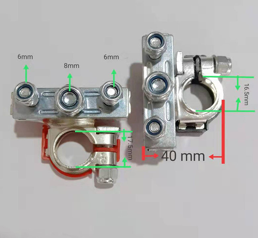 2Pcs Auto Battery Terminal Quick Connector Cables Clamps 3 Way Positive Negative