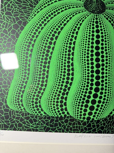 Yayoi Kusama Silk Screen Printing Pumpkin Signed Framed Green Black 47cm x 51cm - Picture 3 of 6