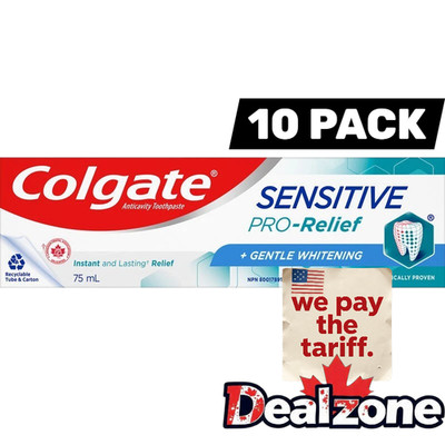 10x Colgate Sensitive Pro-Relief Whitening 75ml Toothpaste with Arginine, Canada