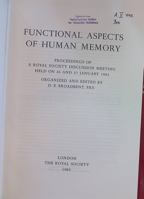 Functional Aspects of Human Memory: Proceedings of a Royal Society Discussion Me