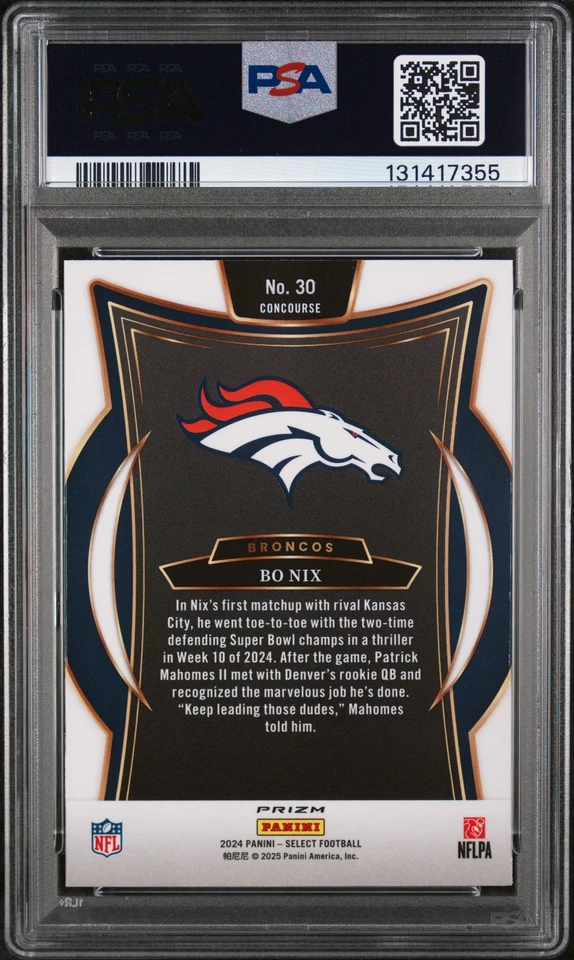 2024 Panini Select Bo Nix Black & Orange Shock #30 PSA 10 - POP 3 - Image 2 of 2