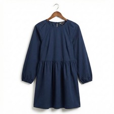 Nobody's Child Navy Blue Organic Cotton Smock Mini Dress Balloon Sleeve US 4