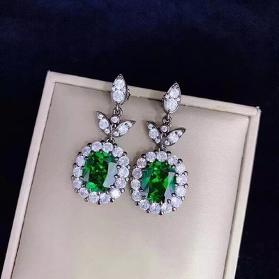 2CT Oval Cut Lab Created Emerald Drop/Dangle Earring 14k White Gold Plated