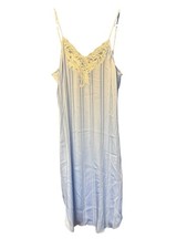 Vintage Natori Light Blue Silky Nightgown with Lace - White Pink Detail - Size S
