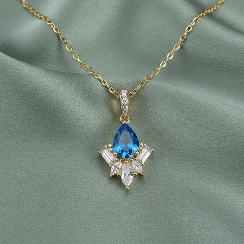 3ct Pear Cut Simulated Topaz Stunning Pendant Necklace 14k Yellow Gold Plated - product listing photo