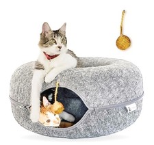 FAMPAWS 24" Peekaboo Cat Cave Tunnel Multi-Cat Bed Detachable Felt Durable