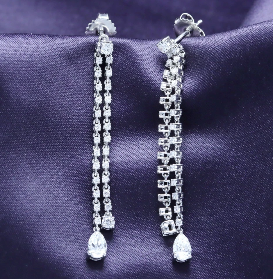 1.85 Ct Drop & Dangle Earrings Pear & Round Cut Lab Grown Diamond 14K White Gold - Image 2 of 4