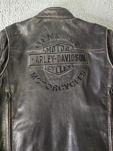 Harley Davidson Men Size LG ROADWAY Brown Leather Heavy Jacket RARE 98002-11VW - Picture 17 of 19