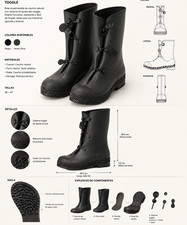 Black Rubber Waterproof Mid-Calf Rain Boot Pull On Slip-On Toggle Round Toe 9/10