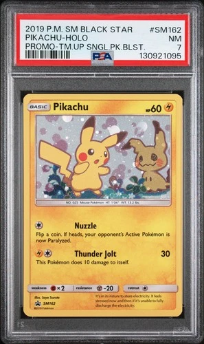 2019 POKEMON TEAM UP BLACK STAR PROMO PIKACHU #SM162 HOLO PSA 7 NM #130921095
