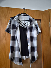 Damen Bluse kariert Kurzarm mit Knopfleiste S...