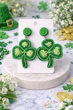 St Patrick  s Day Beaded Shamrock Earrings Green Clover Dangle Irish Holiday New