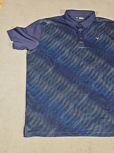 Callaway Opti Dri Mens 2XL Polo Shirt Blue Geometeic Stripes Performance Golf - Picture 2 of 9