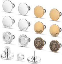 12 Sets Jean Button Pins No Sew Adjustable Pants Waist Tightener Replacement