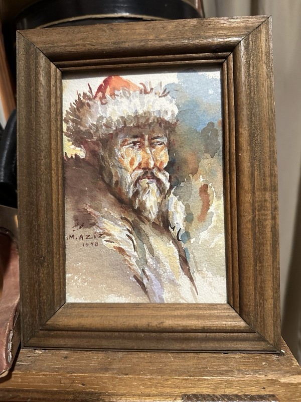 M. Aziz 1948 Signed Framed Realism Original Watercolor Portrait