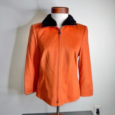 AKRIS Punto Orange Wool Faux Fur Trim Collar Jacket