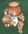 COLORFUL VINTAGE PRECOLUMBIAN AZTEC/MAYAN STYLE TRIPOD BOWL — photo 2