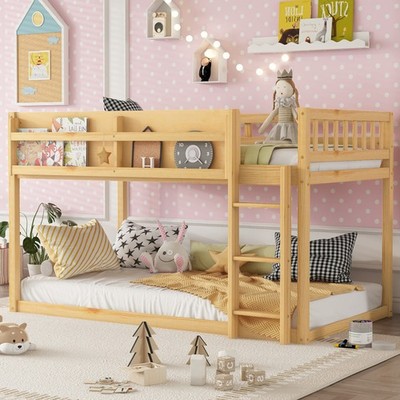 Bunk Bed Floor Bunk Bed with Ladder Solid Wood Twin Bunk Bed for Kids & Juniors