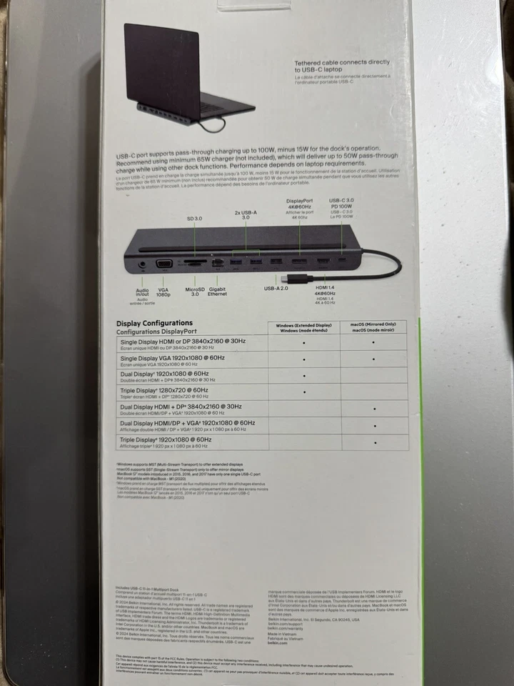 Nuevo concentrador USB C 11 en 1 Belkin con estación de acoplamiento 4K HDMI, DP, VGA, 100W PD Foto 2 de 4
