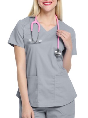 Scrubstar Womens Core Essentials Scrub Top Size XL Solid Gray Stretch Fabric