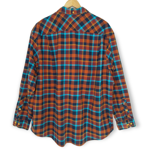 Duluth Iron Mountain Oxford Shirt Size 2XL Orange Blue Plaid Button Front Fall - Picture 5 of 12