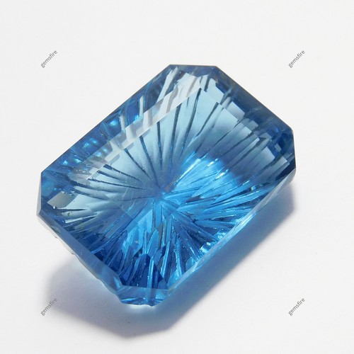 32.80 Ct Natural Beautiful Blue Topaz Emerald Cut CERTIFIED Loose Gemstone - Picture 3 of 14