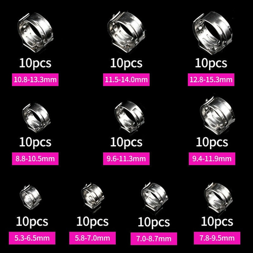 100X Assorted Hose Clamp Stainless Steel Ear Cinch Rings Crimp Pinch Set Pliers - Bild 2 von 12