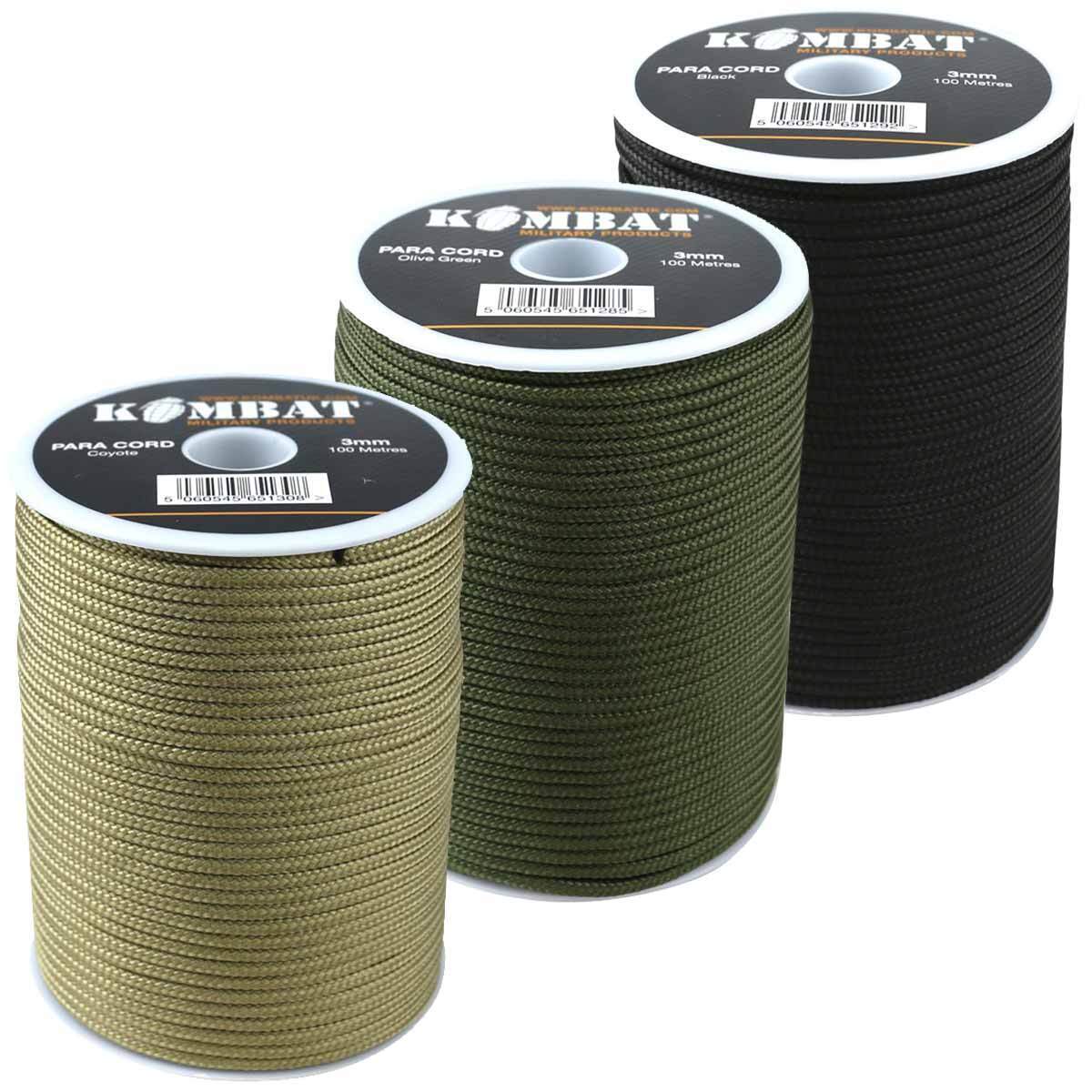 Paracord 100m Reel 3mm Black Green Coyote Army Basha Para Cord