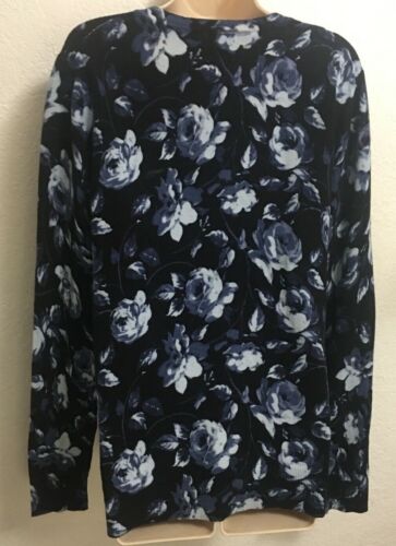 NEW EG Fashion Cardigan Sweater Blue Floral Roses MOP Sea Shell Buttons Size - L - Picture 3 of 6
