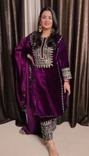 Heavy Viscose Velvet Wine Color Salwar Kameez With Dupatta For Women/Girls