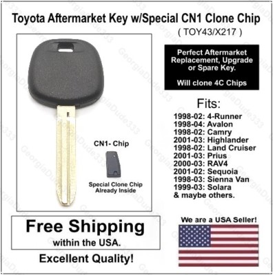 Toyota Aftermarket Key Blank w/CN1 Transponder Cloning Chip