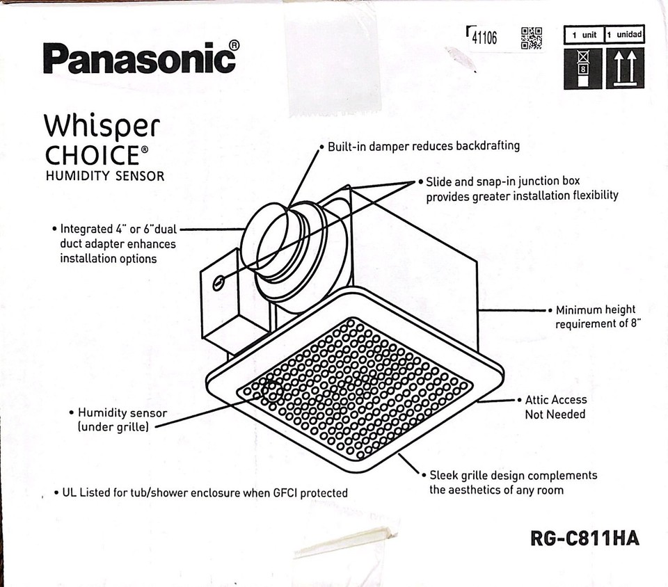 Panasonic Whisper Choice Humidity Sensor Pick-A-Flow 80/100 CFM ...