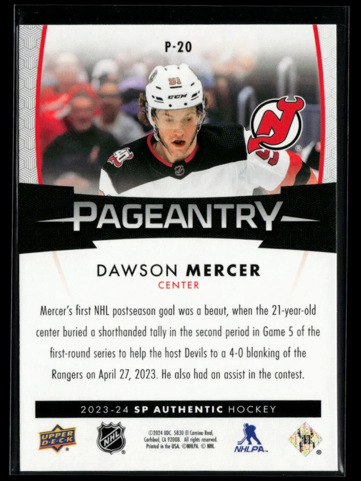 2023-24 SP Authentic Pageantry #P-20 Dawson Mercer - Image 2 of 2